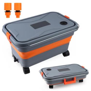 Imagem de Balde dobrável de 22 litros com rodas, plugue de drenagem, conectores universais para lavadora de alta pressão sem fio, balde de lavagem de carro dobrável para lavadora de alta pressão, carro, limpeza