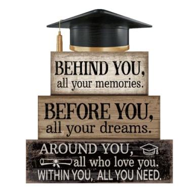 Imagem de CroBlissful 4 peças de decorações de mesa de formatura para idosos 2026, decoração de bandeja de graduação em camadas, classe de 2026, placa central de bloco de madeira, casa de fazenda, presentes