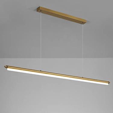 Imagem de Luminária pendente tubular longa dourada, luminária suspensa de alumínio canelado com cúpula de acrílico, lustre linear para restaurante, luminárias de suspensão LED modernas, luminárias de