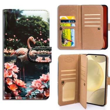 Imagem de Bcov Capa para Galaxy S23, verde beija-flor flores multifunções couro capa flip capa carteira com vários compartimentos para cartão bolso alça de pulso para Samsung Galaxy S23