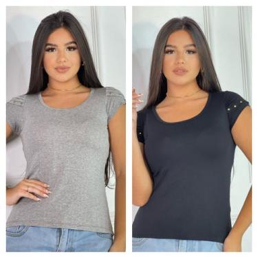 Imagem de Kit 2 Blusas Femininas detalhe na manga - GK TODA BELA, Preto, Cinza, 