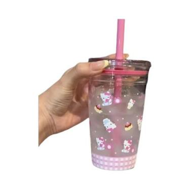 Imagem de Copo De Palha Transparente Grande Capacidade Hello Kitty Sanrio Kawaii
