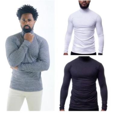 Imagem de Kit Três Cacharrel Masculina Gola Alta - Execução Jeans, G, Pretobranc