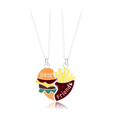 Imagem de Pingyongchang Colar combinando amizade, 2 a 3 peças, pingente de coração, colares, fofos, alpaca hambúrguer, batatas fritas, melhor amigo, presente para mulheres e meninas, Small, Zinco, Sem Pedra