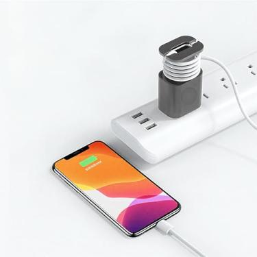 Imagem de Estojo de armazenamento com enrolador de cabo integrado e suporte de telefone (carregador não incluído) - 8 cm C x 5 cm L, cinza