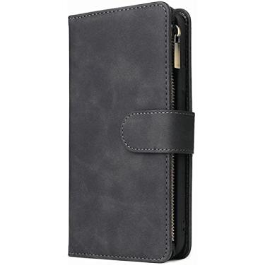 Imagem de ZEDEVB Capa carteira para iPhone 14/14 Max/14 Pro/14 Pro Max, bolsa com zíper multi-cartão flip top, com suporte de slot para cartão, capa de celular resistente a arranhões e quedas (cor: preto, tamanho: 14 6,1 polegadas)