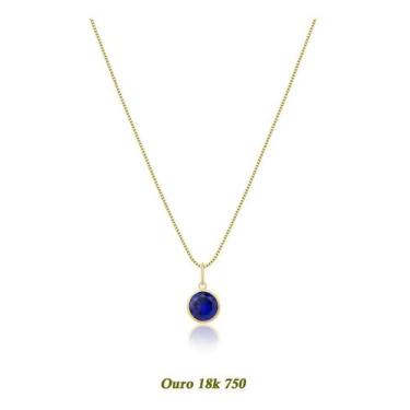 Imagem de Cordão Corrente Veneziana Ouro18k 750 50cm Ponto De Luz 6mm Azul Safir