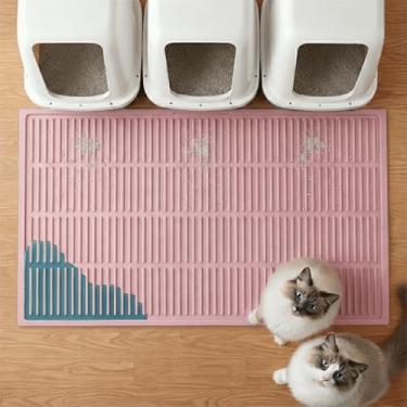 Imagem de PetNova Tapete de areia extragrande: XL 101.6 cm x 76.2 cm silicone impermeável design ranhura tapete de armadilha de areia fácil de limpar para vários gatos - Jumbo antiderrapante tapete de caixa de