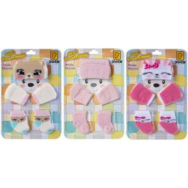 Imagem de 3 Kit Toucas Meias Luvas Confortável Para Bebês Menina Recém Nascido -