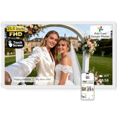 Imagem de NexFoto Porta-Retratos Digital Grande Com Tela Sensível Ao Toque De 21,5" E 64 Gb, Fhd Wi-Fi, Sincroniza O Google Fotos, Modo Presente, Fácil Compartilhar Fotos/Vídeos/Usb/Micro Sd, Presentes Para A