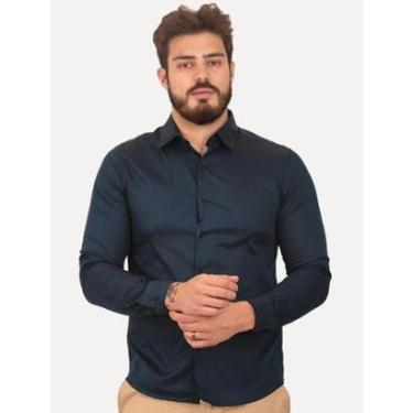 Imagem de Camisa Calvin Klein Masculina Slim Essential Basic Logo Azul Marinho-Masculino
