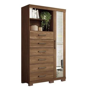 Imagem de Multi-Cômoda Marabá 1.6 1 Porta e 6 Gavetas com Pés e Espelho - Santos