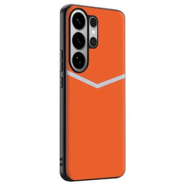 Imagem de LTLMYDAM Capa de couro vegano para Samsung Galaxy S26 Ultra/S26 Plus/S26, capa de telefone fina minimalista com borda macia para homens e mulheres, laranja, S26 Plus