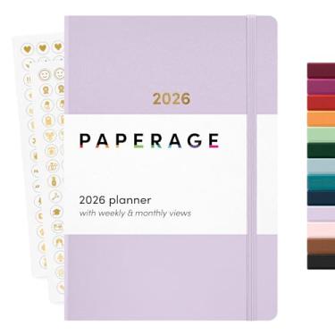 Imagem de PAPERAGE Agenda semanal e mensal 2026, 12 meses (janeiro de 2026 a dezembro de 2026), 14 x 20 cm, capa dura 2026, agenda com páginas semanais e mensais, páginas de anotações, adesivos e bolso traseiro