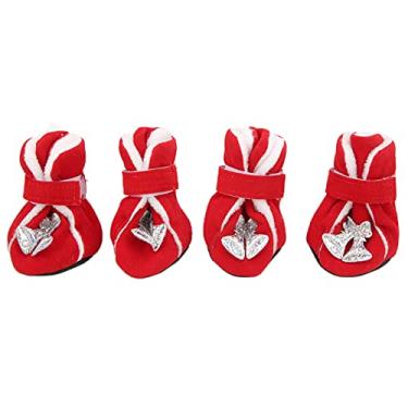 Imagem de SIWOTED Sapatos e botas vermelhas de inverno para cachorro, lindos tênis de Natal para cachorros de Papai Noel para cães pequenos e médios (M)