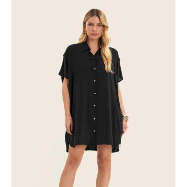 Imagem de Vestido Chemise Feminino Com Gola Endless Preto, M, Preto