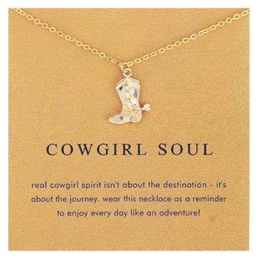 Imagem de 2un Colar de Cowgirl Ocidental para Mulheres, Delicado Pingente de Bota Cowboy Ocidental com Cartão Inspirador Boa Sorte Joia Amizade para Presente