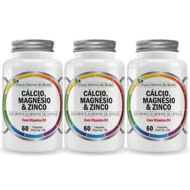 Imagem de Kit 3x Cmz (Cálcio, Magnésio, Zinco e D3) 500mg 60 Cápsulas Flora Nativa-Unissex