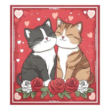 Imagem de Qilmy Capa de ímã de máquina de lavar louça de gato fofo Dia dos Namorados 58 x 66 cm capas decorativas de geladeira para porta frontal adesivo de folha magnética máquina de lavar louça painel