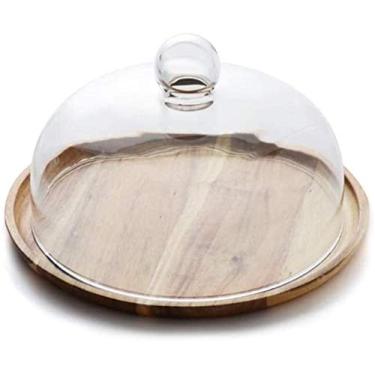 Imagem de Bandeja de bolo, loja supermercados prato de sobremesa com tampa de vidro durável hotel sobremesa utensílios de mesa suportes de bolo (cor: bandeja + capa de vidro, tamanho: polegadas) (transparente