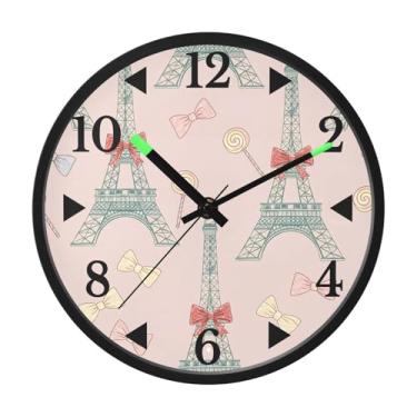 Imagem de STAYTOP Relógio de parede LED Torre Eiffel e pirulitos para quarto com brilho noturno, relógios de parede com iluminação silenciosa de 30 cm para decoração de sala de estar, controle de som, relógio