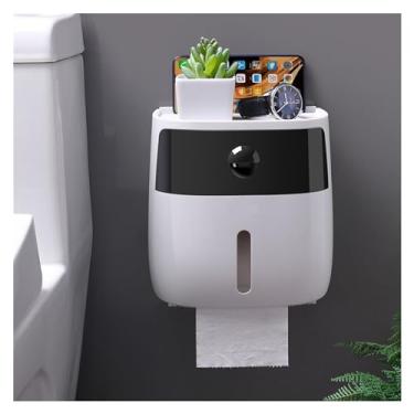 Imagem de Suporte moderno de papel higiênico montado na parede, suporte de papel higiênico, suporte de armazenamento de papel, prateleira organizadora de camada dupla com gaveta de mesa (preto)