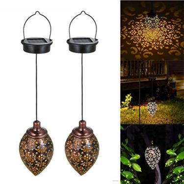 Imagem de Hyuduo 2 Pacote de Lanterna Solar de Lanterna Solar Luzes Solares Penduradas para Jardim Com Lampe de Ferro Oco IP55 Luz LED Branca Quente Quente (Cor variada #76)