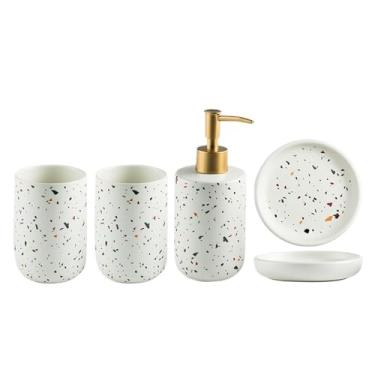 Imagem de KHUTRW3D Dispensador de sabonete de banheiro de 4 peças com garrafa bomba, copo de enxaguante bucal, saboneteira de líquido