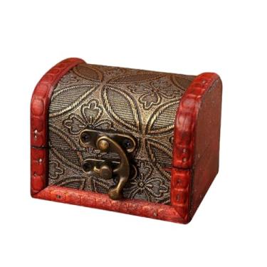 Imagem de Caixa de madeira vintage baú de tesouro com botão de punho de joias pequeno organizador de armazenamento de presente para casa, restaurante (ouro)