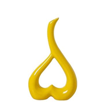 Imagem de Vaso de flores moderno para uso doméstico, cor sólida, vaso de cerâmica em forma de coração, decoração de sala de estar, escritório, centros de mesa (amarelo)