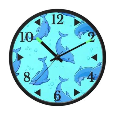 Imagem de STAYTOP Relógio de parede LED golfinho azul para quarto com brilho noturno, relógios de parede silenciosos de 30 cm para decoração de sala de estar, controle de som, relógio de parede moderno que