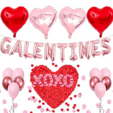 Imagem de Decorações de Dia de Galentine para mulheres Lady Pink 40.6 cm Galenties Balões Letras Banner 45.7 cm Balões Coração Alfabeto Folha Mylar Balões 1375 Pcs Pétalas de Rosa Artificiais para Dia dos