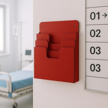 Imagem de Organizador de Documentos A4 em MDF com 3 Compartimentos, suporte para prontuários, folhas sulfite e arquivos, ideal para mesa de escritório e rotina organizada (Vermelho)