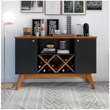 Imagem de Aparador Wood Prime Cantinho Do Café Retrô Com Adega E 2 Portas (Preto/Freijó)