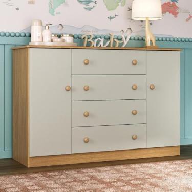 Imagem de Cômoda Infantil 125cm 2 Portas e 4 Gavetas Encanto Multimóveis Mp4450 Madeirado/off White
