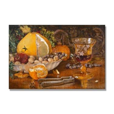Imagem de Arte em tela vintage de frutas mortas, pintura clássica de cozinha country, decoração de parede de casa de fazenda quente para sala de jantar e cozinha. C20. 70 x 105 cm - 27,6 x 41,4 pol. Somente