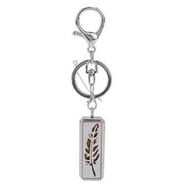Imagem de Difusor de Óleo Essencial Aromaterapia Porta-chaves Pingente Retangular Aço Inoxidável com Padrão Folha oca Anel Chave para Aliviar Fadiga Ansiedade P