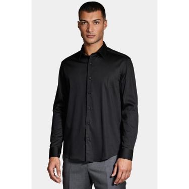 Imagem de Camisa Manga Longa Cosmo Slim Cetim Com Elastano Hudson Preto-Masculino
