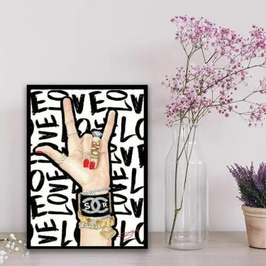 Imagem de Quadro Feminino Rock Love Fashion 33X24Cm Vidro Preta