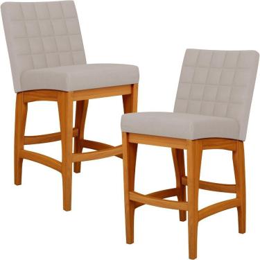 Imagem de Kit 02 Banquetas Baixa Cozinha Bancada Sala Jantar L02 Bege