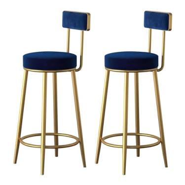 Imagem de Banquetas de bar, banco de bistrô conjunto de 2 bancos de bar com altura de balcão bancos de bar acolchoados de veludo com costas douradas e pernas cadeiras de ilha de cozinha para balcão de
