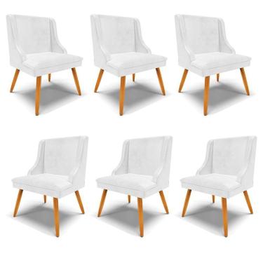 Imagem de Kit 6 Cadeiras Decorativas Sala De Jantar Pés Palito De Madeira Firenze Pu Branco Brilho/natural G19 - Gran Belo