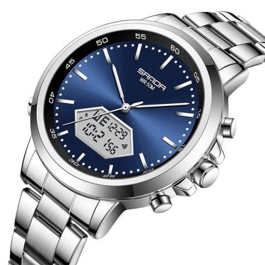 Imagem de Relógio De Pulso Esportivo Militar Masculino 3301 Sanda Prata Azul