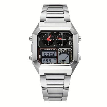 Imagem de Relógio Digital Masculino Design Clássico Duplo Display Em Aço Inoxidável 3atm Prata