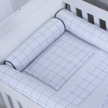 Imagem de Kit Para Berço Jogo De Lençol Com Rolinhos 100% Algodão 7 Peças Grid