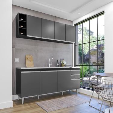 Imagem de Cozinha Compacta Ágatha 180cm 8 Portas 2 Gavetas Preto Grafite Maderatto Móveis