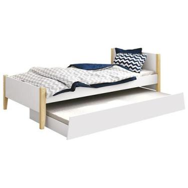 Imagem de Cama Solteiro com Auxiliar Simba Branco Acetinado com Pés Natural  Rel