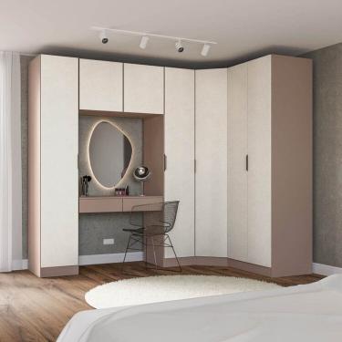 Imagem de Guarda-roupa Modulado de Canto Obliquo 6 Peças 7 Portas Orion Cabecasa Madeiraoriginals Mocha/Linho