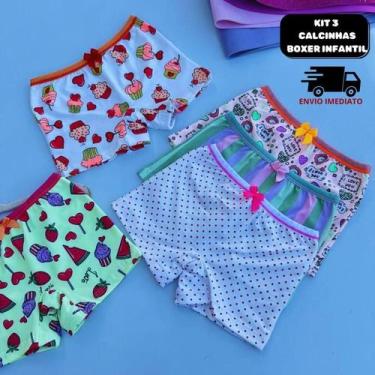 Imagem de Kit até 5 Calcinhas Boxer Infantil Estampadas tecido de Poliamida com 