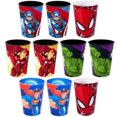 Imagem de Kit 10 Copo Hulk Capitão América Super Homem de Ferro Aranha Base Ovos